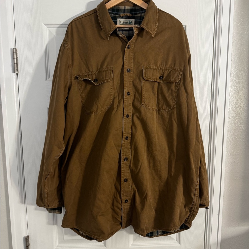 L.L. Bean Men’s Brown Button-Front Flannel-Lined Shirt Jacket